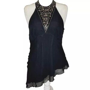 Spenser Jeremy Baby Doll Top Silk Asymmetric Open Back Beaded Y2K Goth Fairy XL